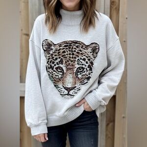 AERIE One-of-a-Kind Upcycled Leopard Head Tapestry Aerie Sweatshirt - Size Small